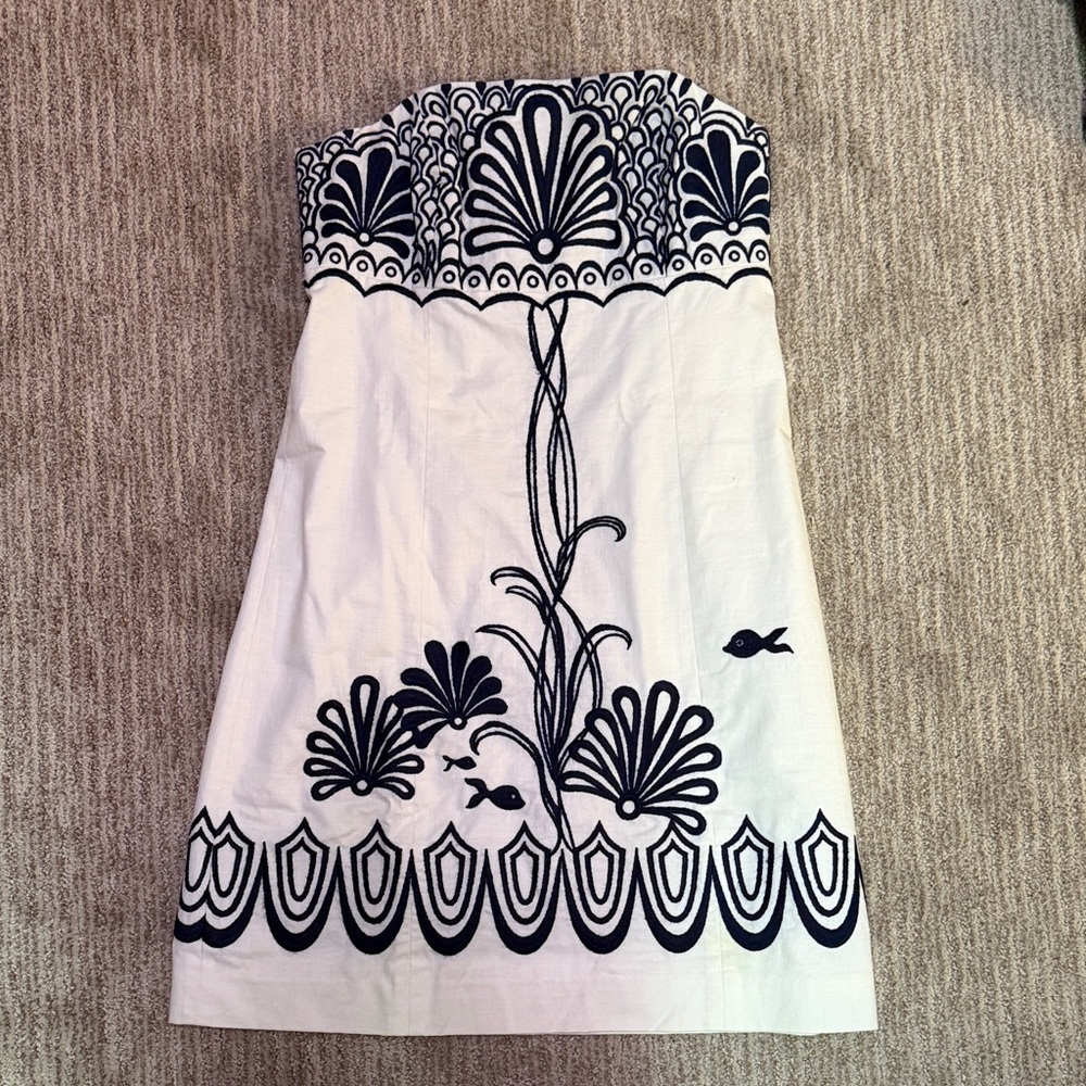 Lily Pulitzer White and Navy Strapless Dress
